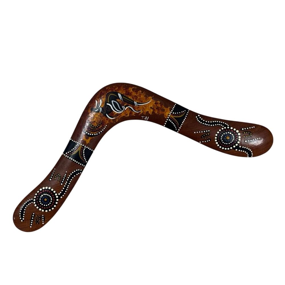 Handmade Wooden Boomerang 🪵🎨 Australia Souvenir Art Piece - 18”